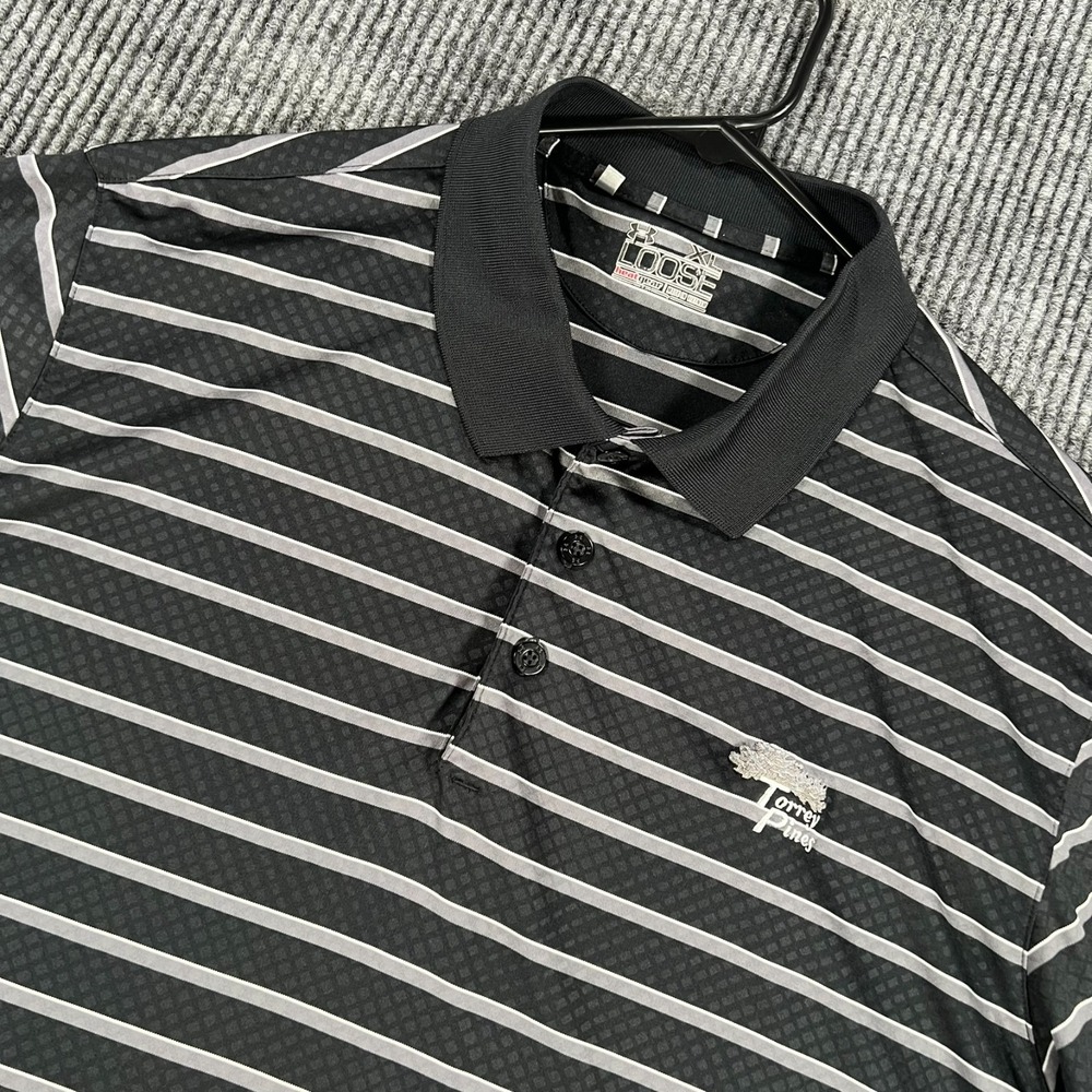 Under Armour Polo Shirt Mens XL Extra Large Torrey Pines Black Striped Loose Fit